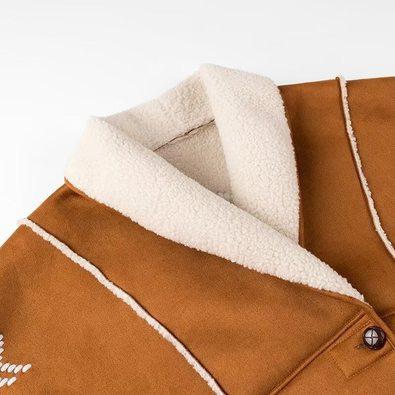 Damen Stickjacke im Lammfell‑Look mit Schalkragen Echo Archiv