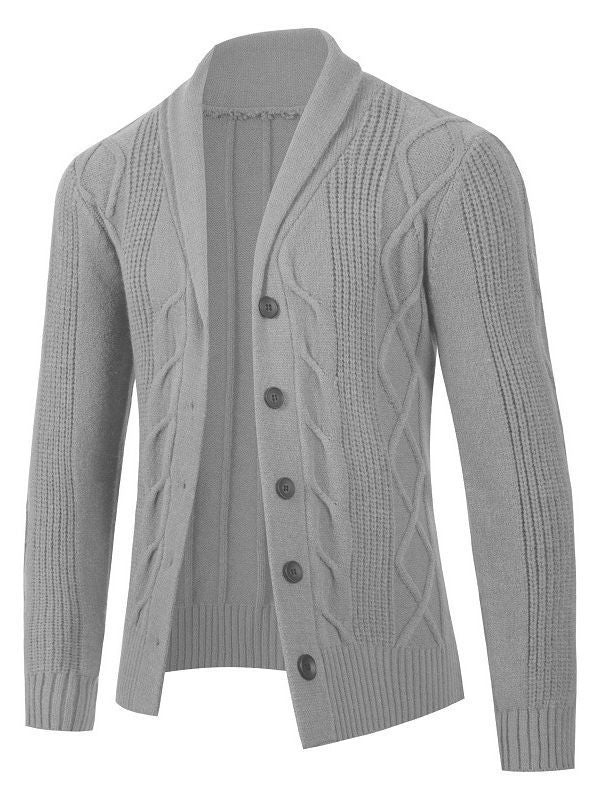 Herren modische Strickjacke mit hohem Kragen und dekorativem Zopfdesign Echoarchiv