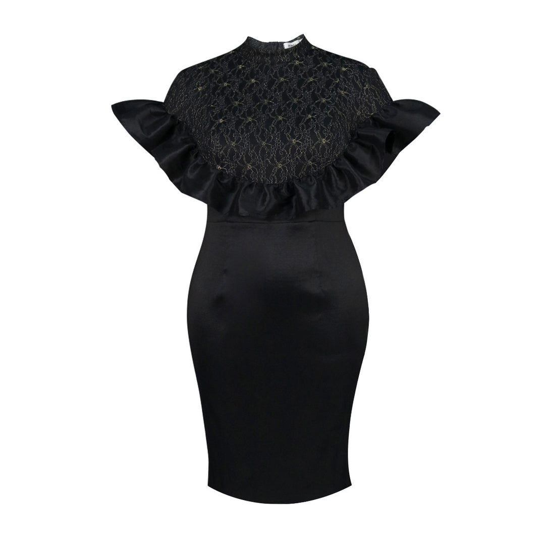 Damen Elegantes Kleid mit Spitzenoberteil und voluminösen Rüschen Echo Archiv