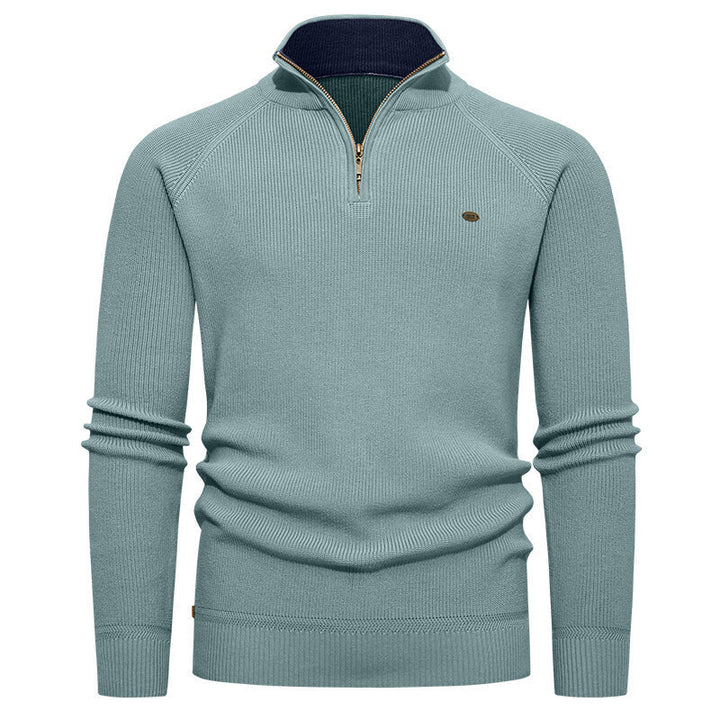 Herren hochwertiger Strickpullover mit Stehkragen und modernem Reißverschluss Echoarchiv
