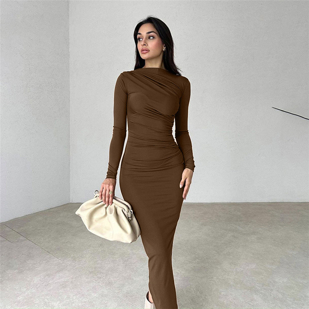 Damen nan gerafftes Maxikleid mit asymmetrischem Ausschnitt und taillierter Silhouette Echo Archiv