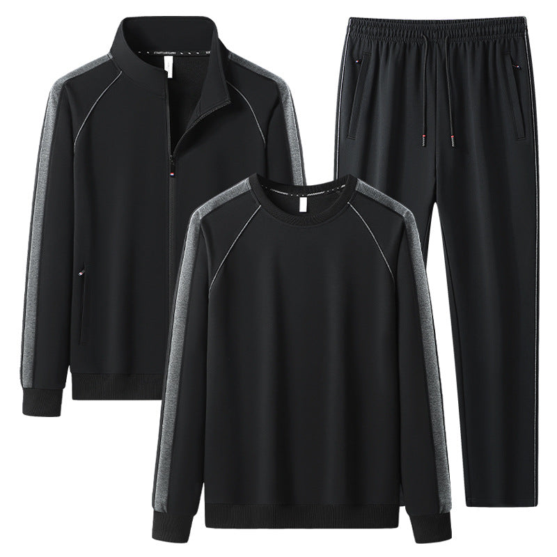 Herren Dreiteiliges Freizeit-Trainingsanzug-Set aus weichem French-Terry mit Reißverschlussjacke, Rundhals-Sweatshirt & Kordel-Jogginghose Echoarchiv