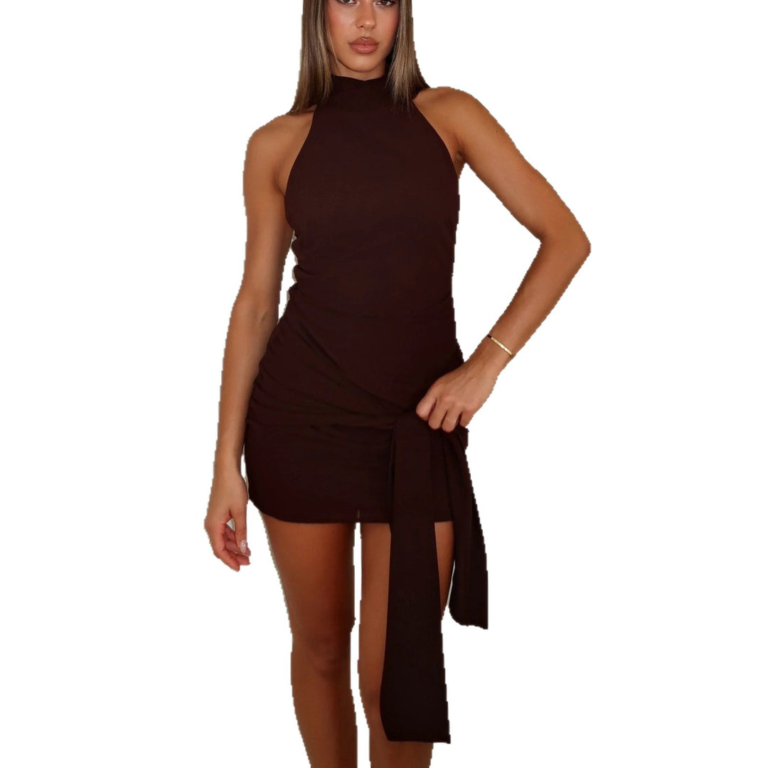 Damen Figurbetontes Wickelkleid mit hochgeschlossenem Halter Design Echo Archiv