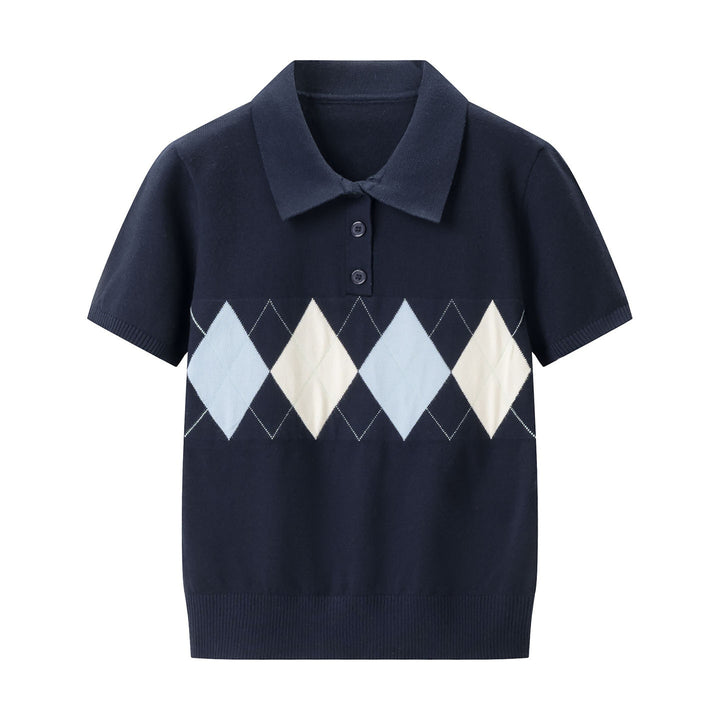 Damen Poloshirt mit modernem Rautenmuster und feinem Baumwollstoff Echo Archiv