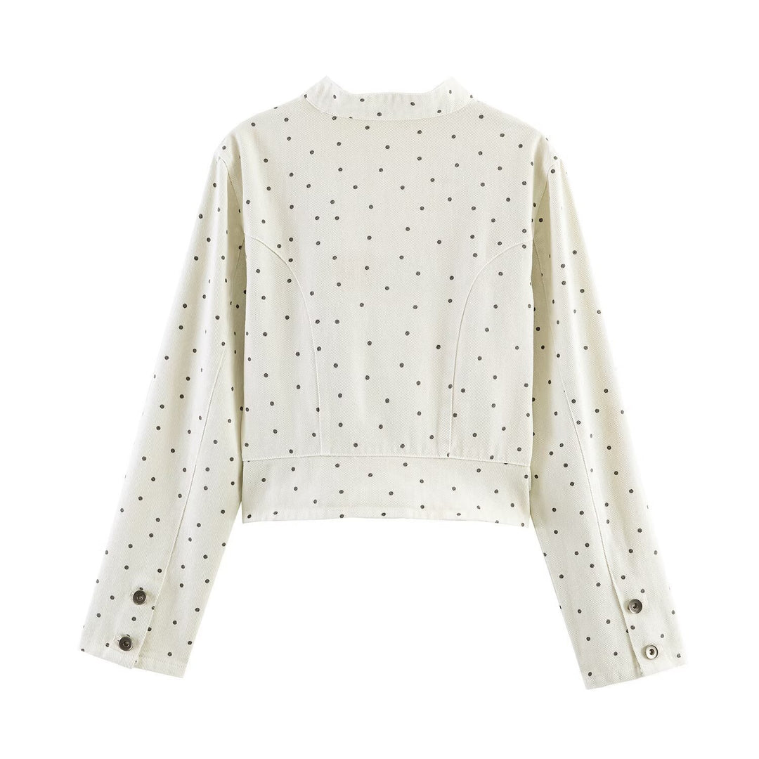 Damen Gepunktete Cropped-Jacke mit Stehkragen, Reißverschluss und aufgesetzten Taschen Echo Archiv