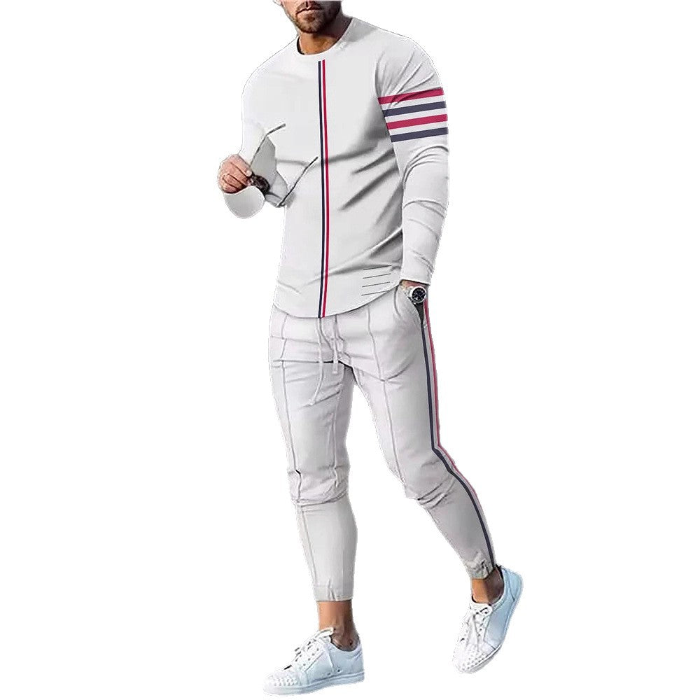 Herren sportliches Set aus Langarmshirt und Jogginghose mit modernem Streifenmuster Echoarchiv