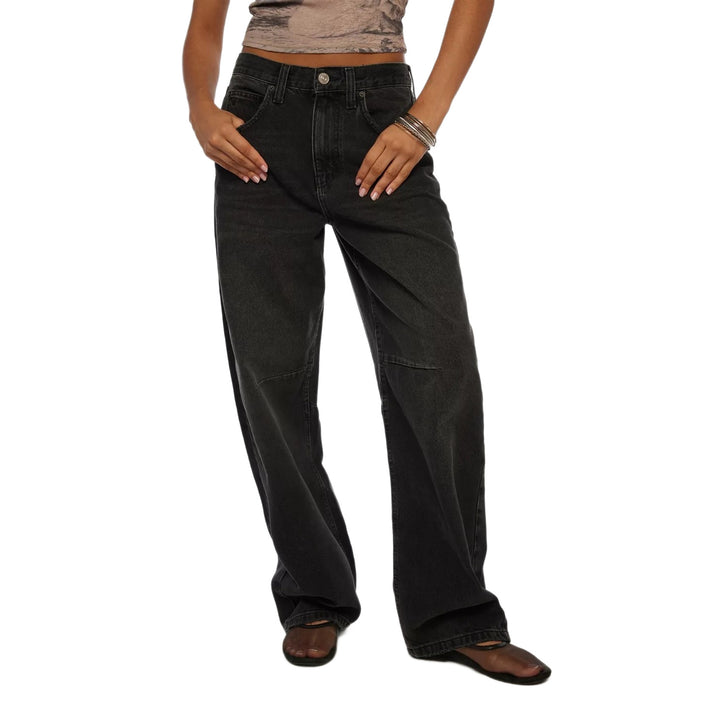 Damen nan hochgeschnittene weite Denimhose mit Kniepasse und extra weitem Bein Echo Archiv