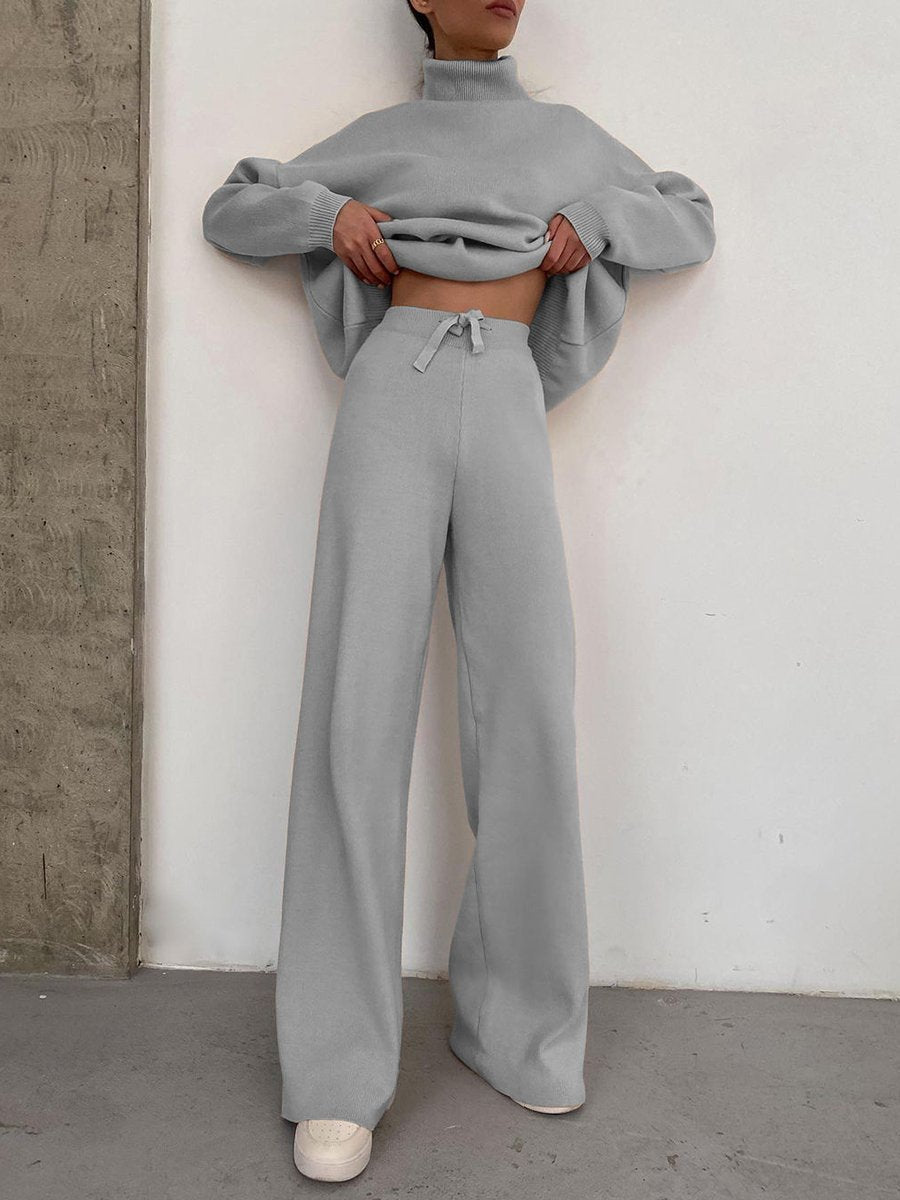 Damen Weite Strickhose mit hoher Taille, Tunnelzug und weitem Bein Echo Archiv