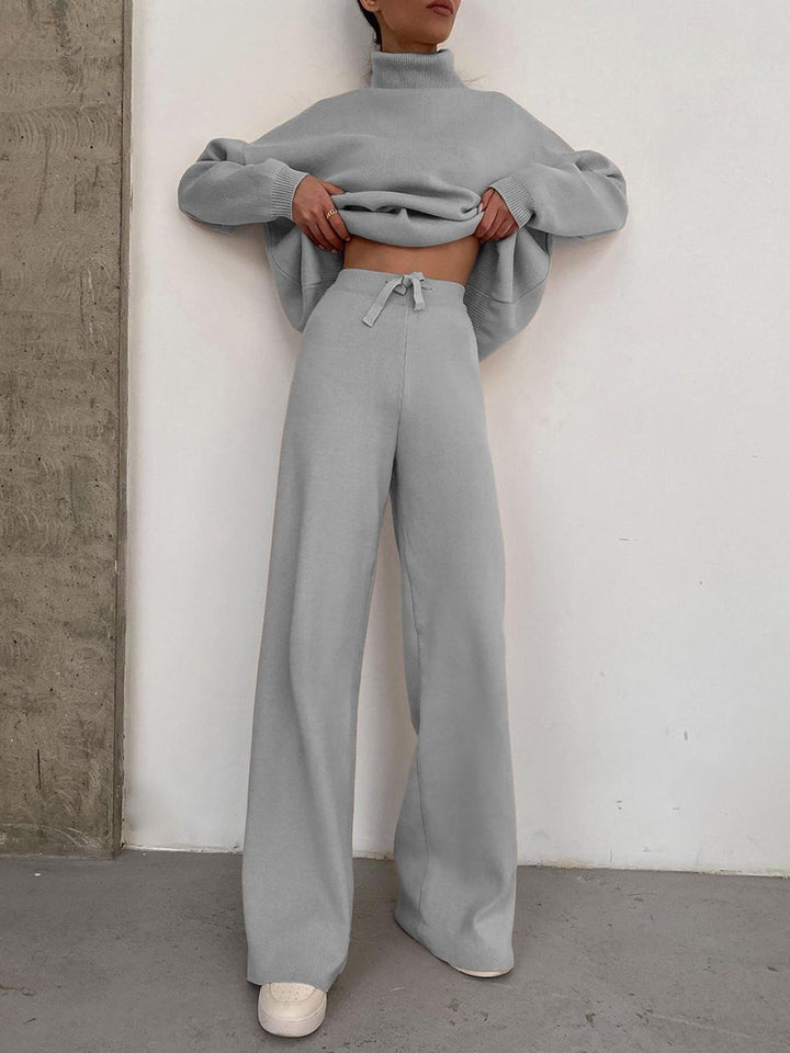 Damen Weite Strickhose mit hoher Taille, Tunnelzug und weitem Bein Echo Archiv