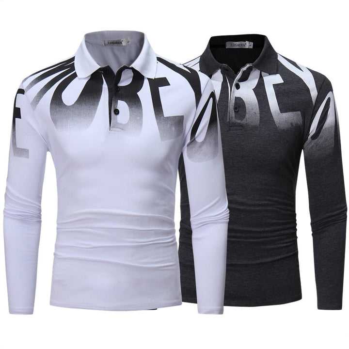 Herren nan Slim-Fit Langarm-Poloshirt mit großflächigem Typo-Print, Stretchkomfort und taillierter Silhouette Echo Archiv