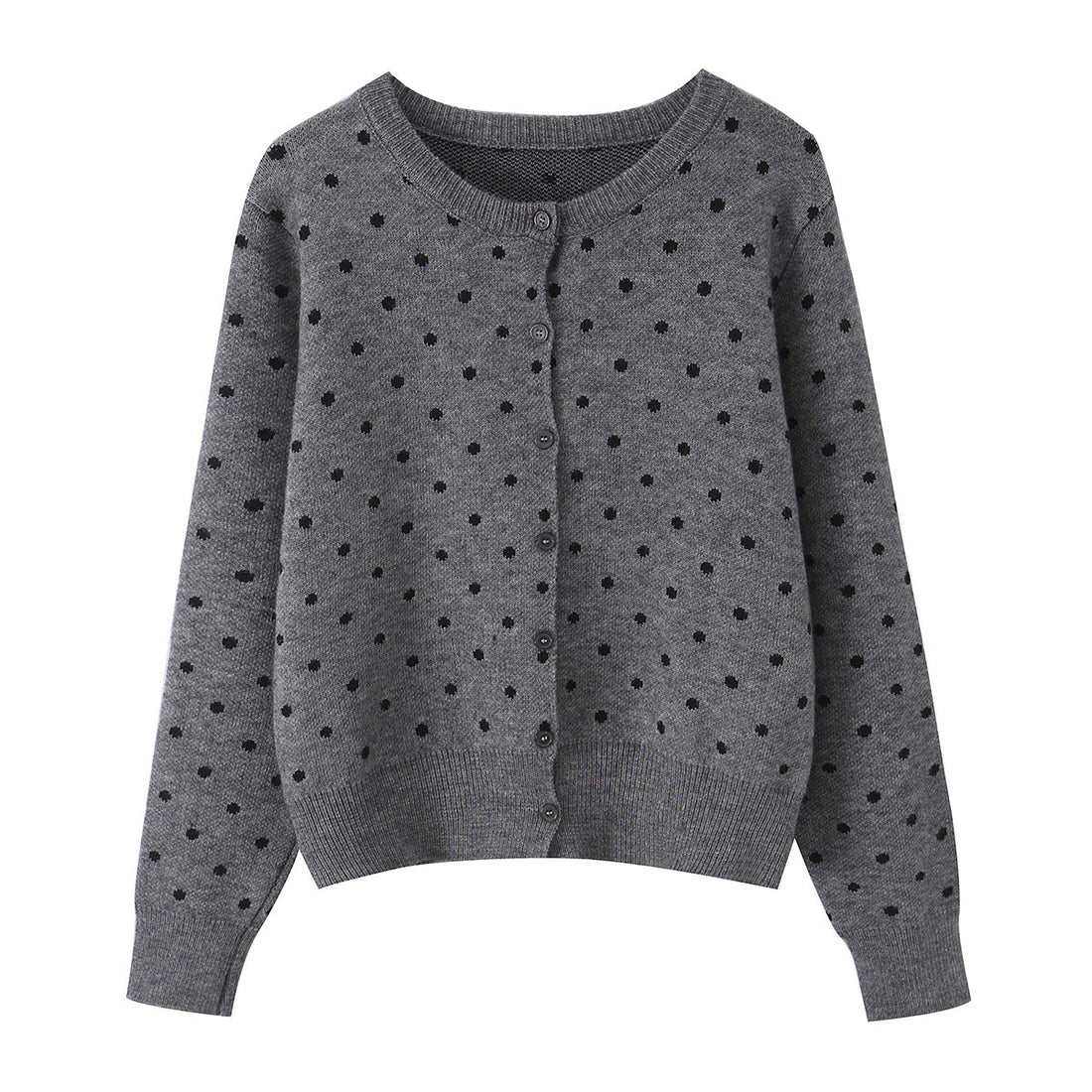 Damen Cropped Strickjacke mit Rundhalsausschnitt und Punktstruktur Echoarchiv