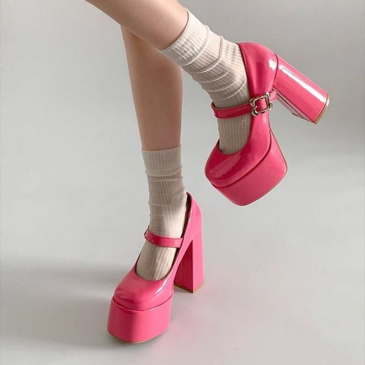 Damen Plateau-Mary-Jane Pumps mit hoher Plattform und sculpted Blockabsatz – Lioré