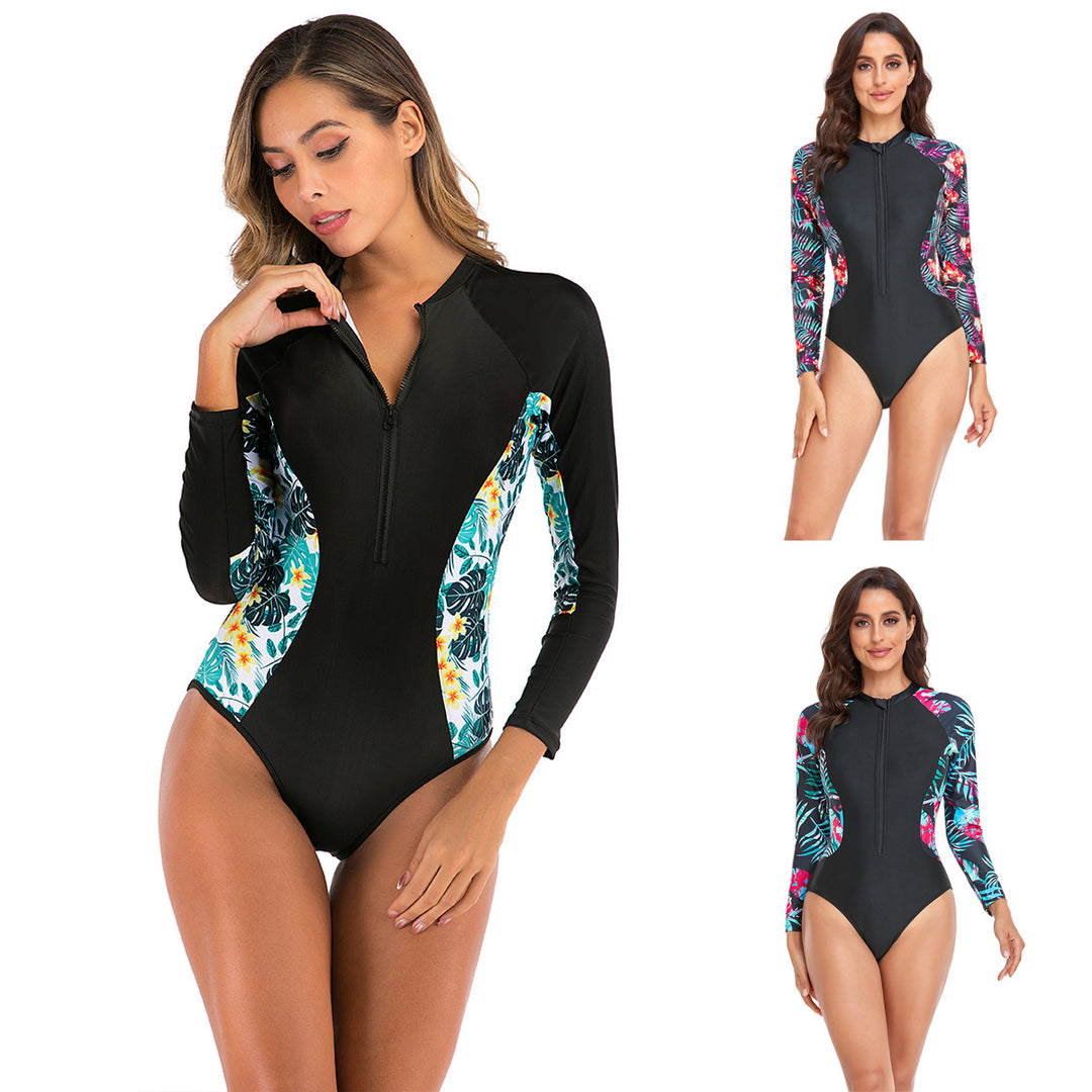 Damen Langarm-Schwimmanzug mit floralem Design Echo Archiv