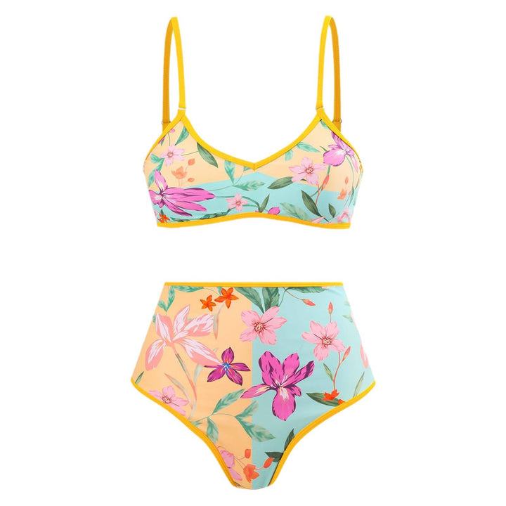 Damen Hochgeschnittener Bikini mit floralem Muster und kontrastierendem Detail Echo Archiv