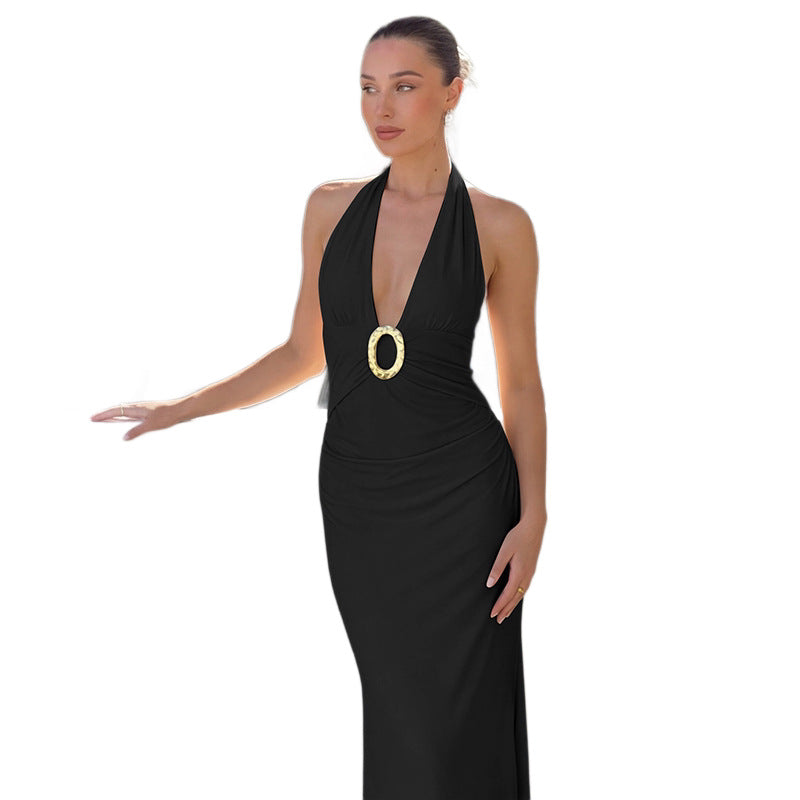 Damen Maxikleid mit tiefem V-Ausschnitt und eleganten Raffungselementen Echo Archiv