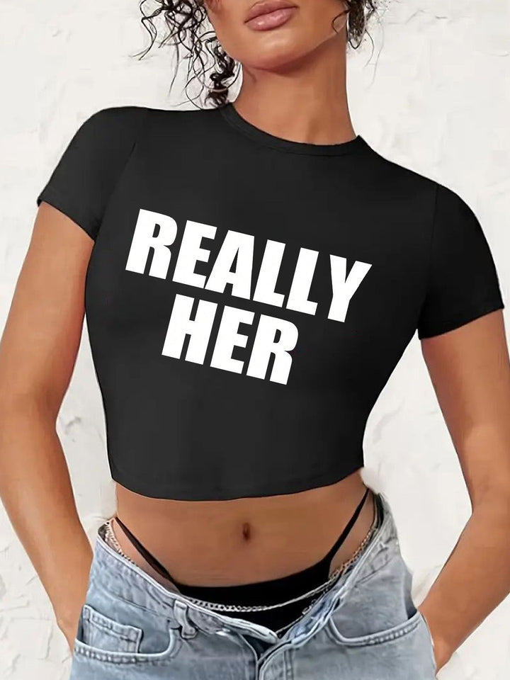 Damen Crop-T-Shirt mit auffälligem Statement-Print Echo Archiv 1777452337