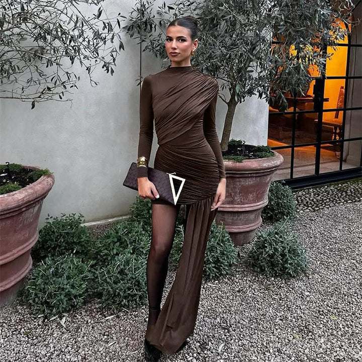 Damen elegantes Wickelkleid mit asymmetrischem Saum und langen Ärmeln Echo Archiv
