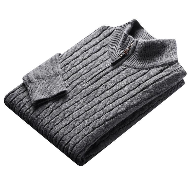 Herren eleganter Strickpullover mit halbem Reißverschluss und Kabelmuster Echoarchiv