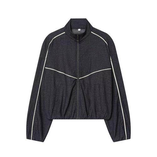 Damen Cropped Trackjacke mit Stehkragen und Kontrastpaspel Echoarchiv