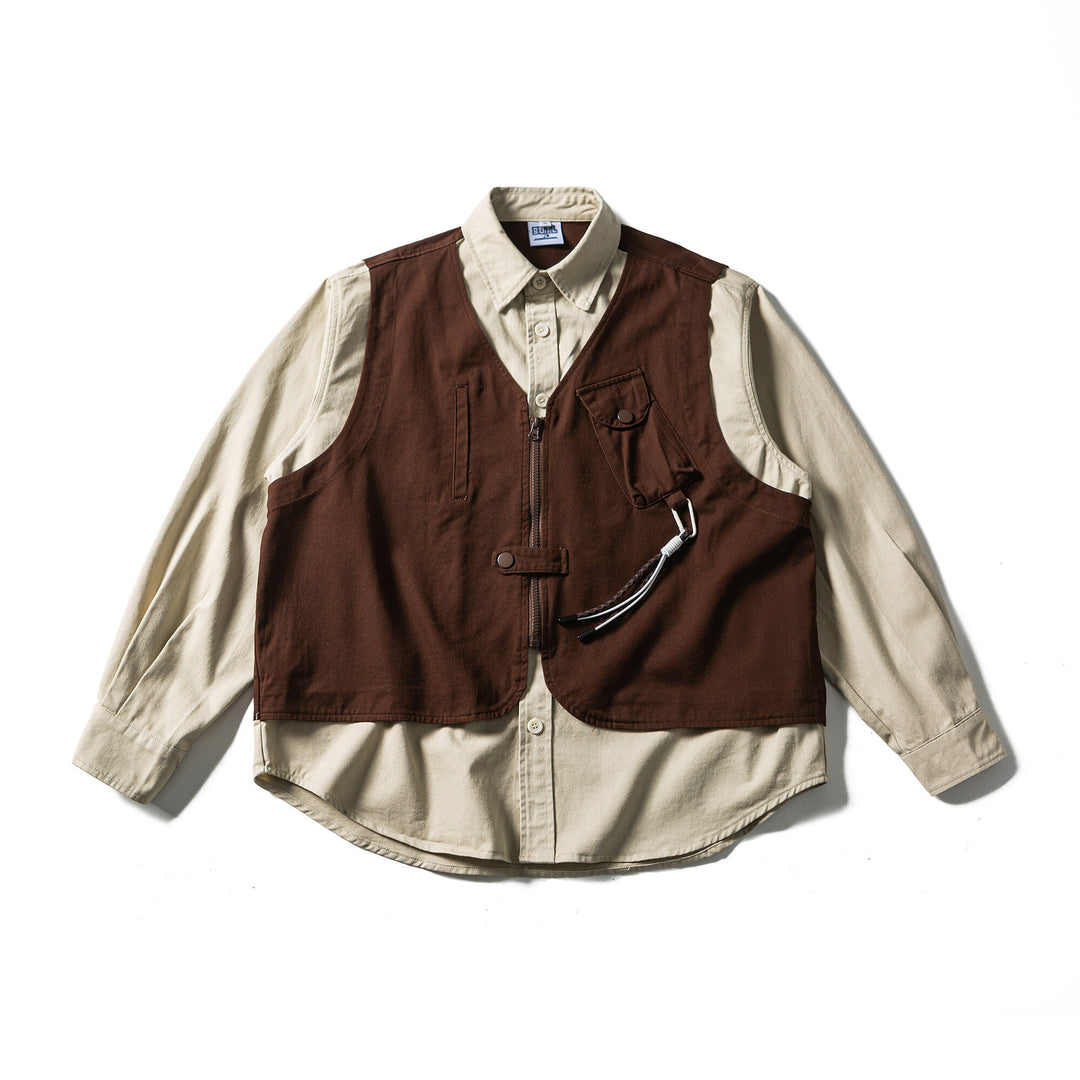 Herren Utility-Weste mit multifunktionalen Taschen, Halbzip und integriertem Hemd-Layer Echoarchiv