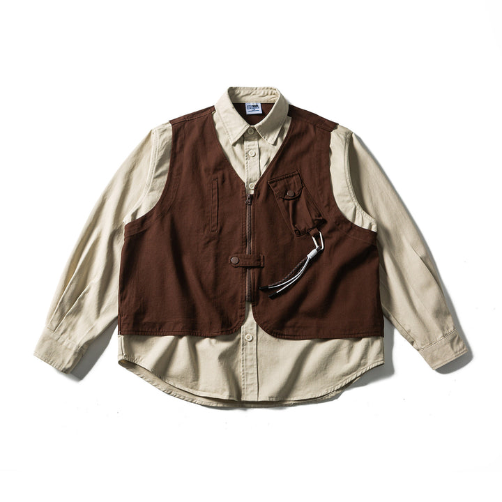 Herren Utility-Weste mit multifunktionalen Taschen, Halbzip und integriertem Hemd-Layer Echoarchiv