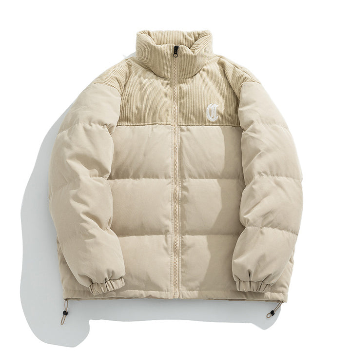 Unisex Gepolsterte Steppjacke mit Cord-Panel, Stehkragen und Tunnelzug Echo Archiv