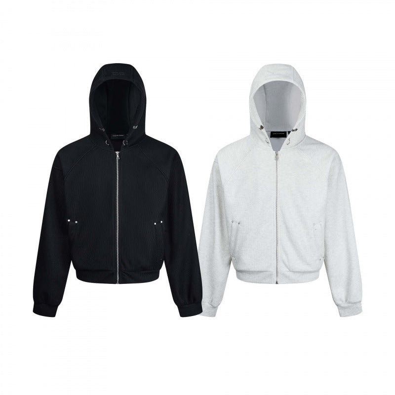 Unisex Kurzer Kapuzen-Zippullover aus French Terry mit Raglanärmeln und verdeckten Eingrifftaschen Echo Archiv