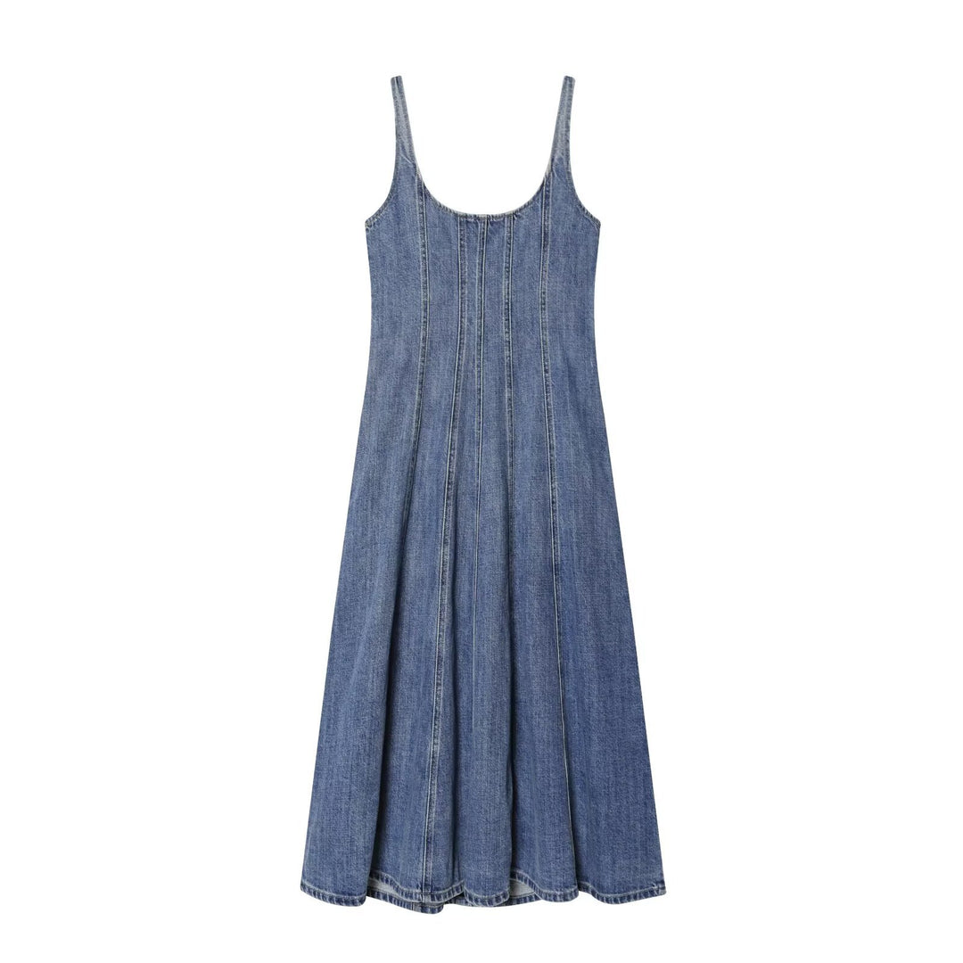 Damen Jeans Maxikleid mit Knopfleiste und schwingendem Saum Echo Archiv