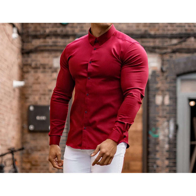 Herren körperbetontes Langarmhemd mit modernem Schnitt und eleganten Knöpfen Echoarchiv
