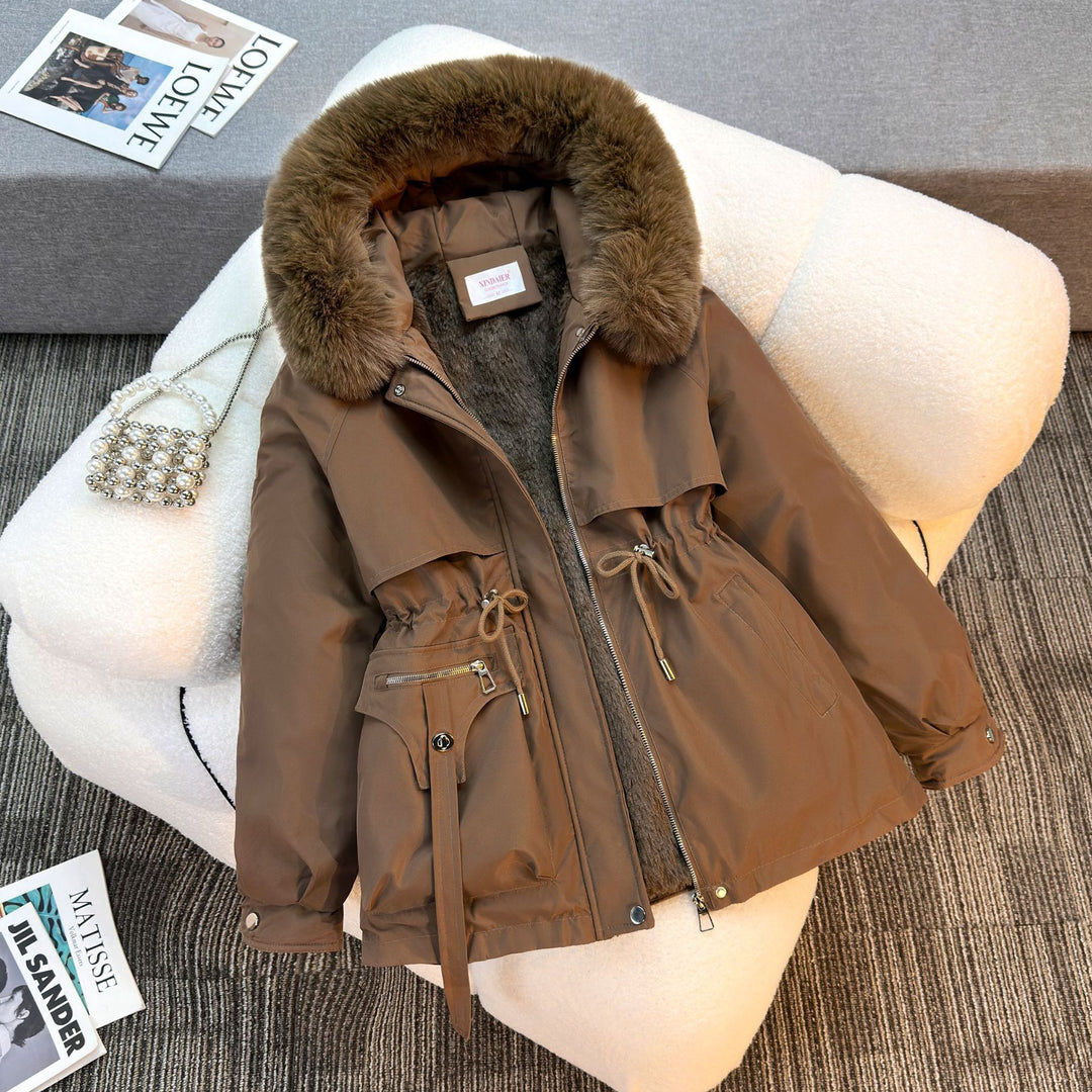 Damen nan kurze gefütterte Parka mit Kunstpelzkragen Teddyfutter Taillenzug und Multifunktions-Taschen Echo Archiv