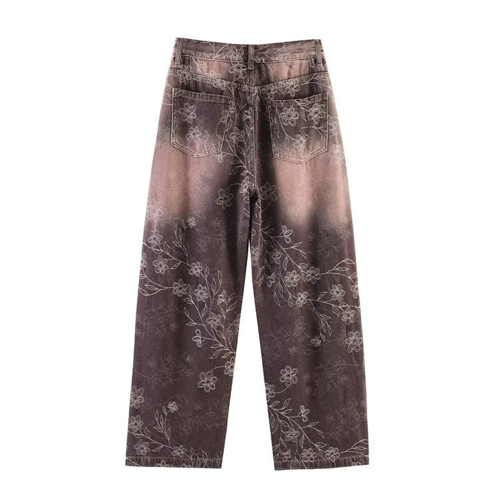 Damen High‑Waist-Jeanshose mit weitem Bein, floraler Vintage‑Print und Five‑Pocket-Schnitt Echo Archiv