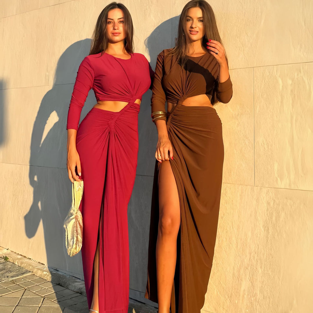 Damen elegantes Wickelkleid mit raffinierten Drapierungen und Cut-Out-Details Echo Archiv