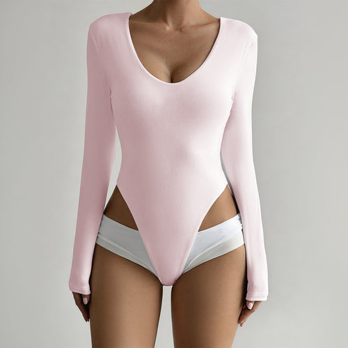 Damen Figurumspielender Langarm-Bodysuit mit tiefem Ausschnitt Echo Archiv