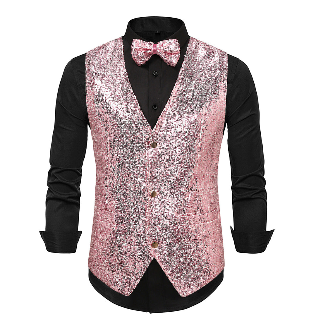Herren Glamouröse Pailletten-Weste mit stylischem Fliegen Echoarchiv