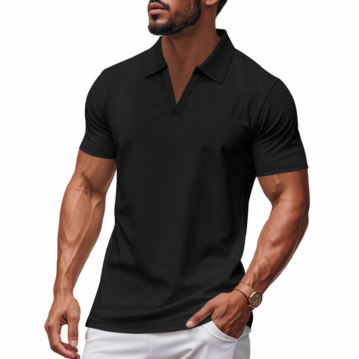 Herren Kurzarm-Polohemd mit strukturiertem Design und modernem V-Ausschnitt Echoarchiv