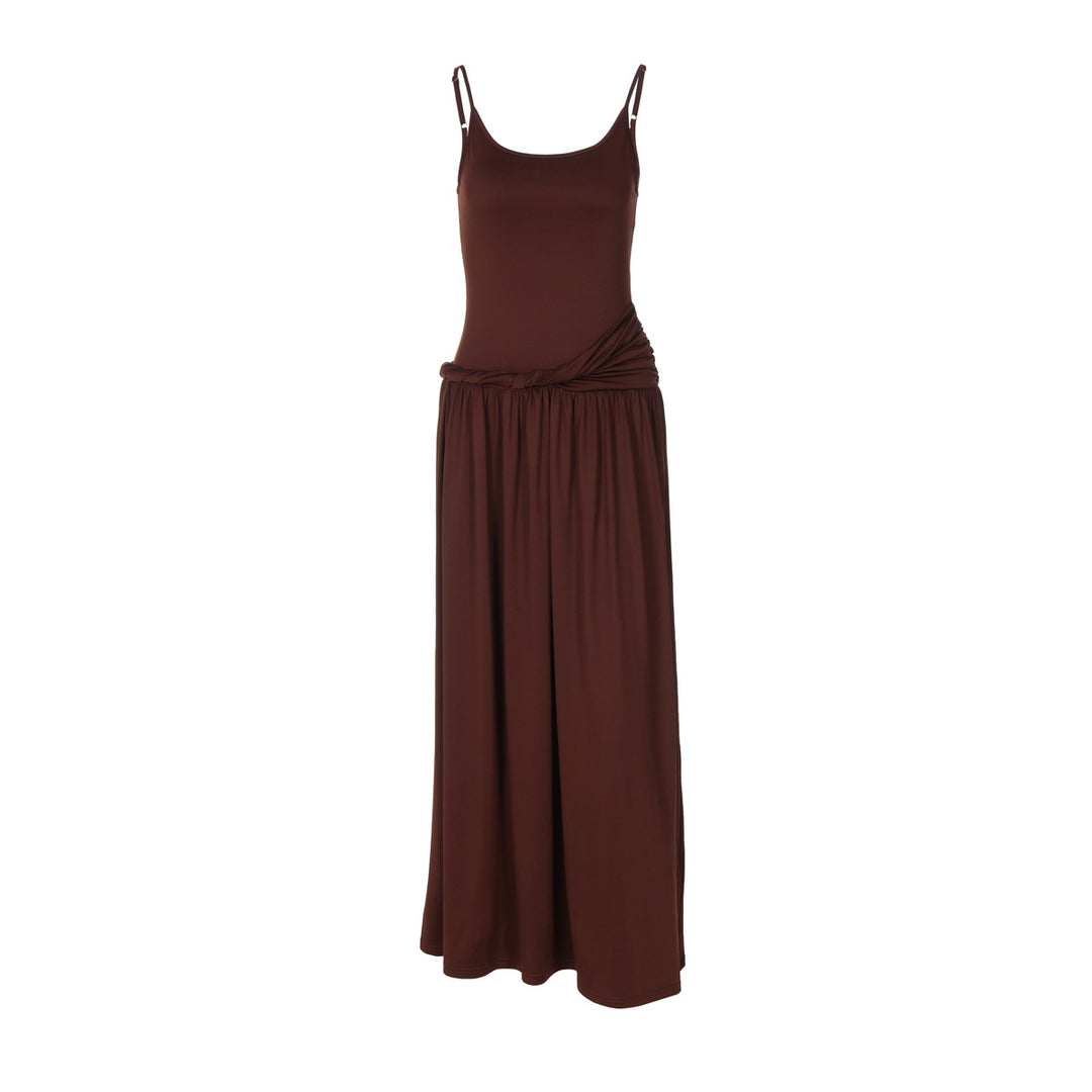 Damen Elegantes Maxikleid mit Drapierung und Spaghetti-Trägern Echo Archiv