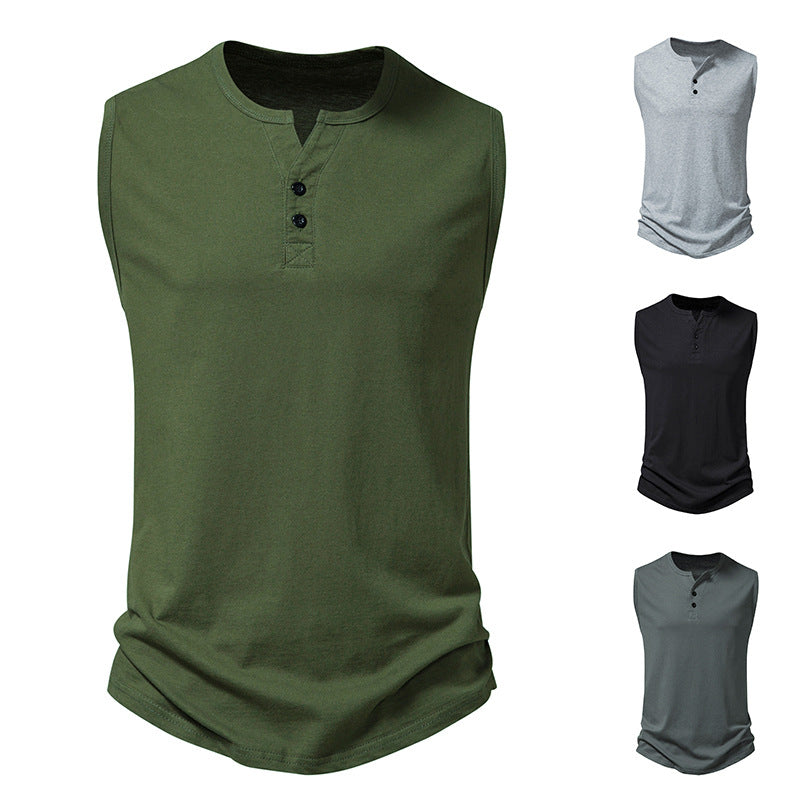Herren ärmelloses Henley-Shirt mit modernem Knopfdesign Echoarchiv