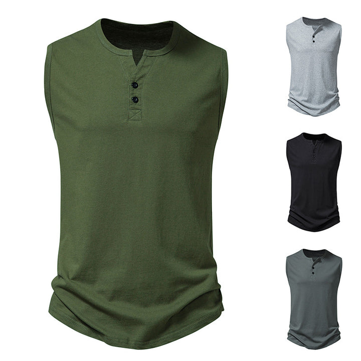 Herren ärmelloses Henley-Shirt mit modernem Knopfdesign Echoarchiv