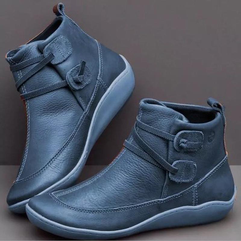 Damen nan knöchelhohe Softleder-Slipperstiefelette mit Schlaufen-Wickelriemen und ergonomischer Gummilaufsohle Echo Archiv