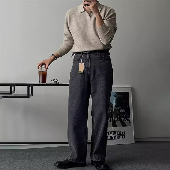 Herren Eleganter Langarm-Polo-Pullover mit Rippstruktur Echo Archiv