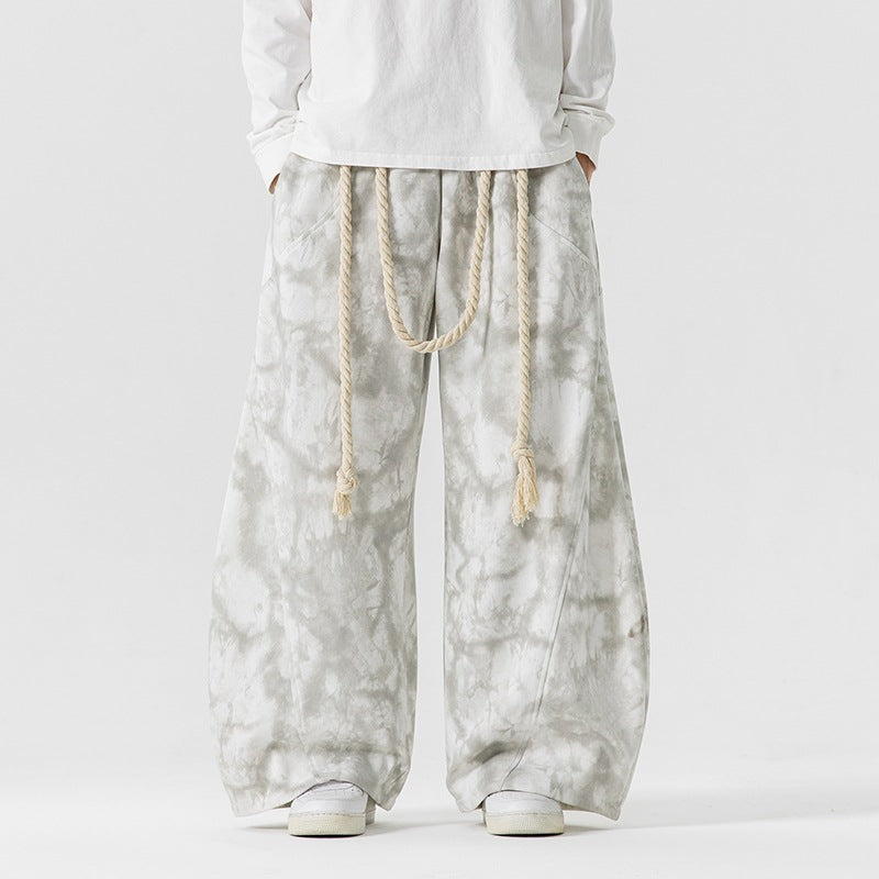Unisex nan weite Batik-Haremshose mit dekorativem Kordelbund und tiefem Schritt Echo Archiv