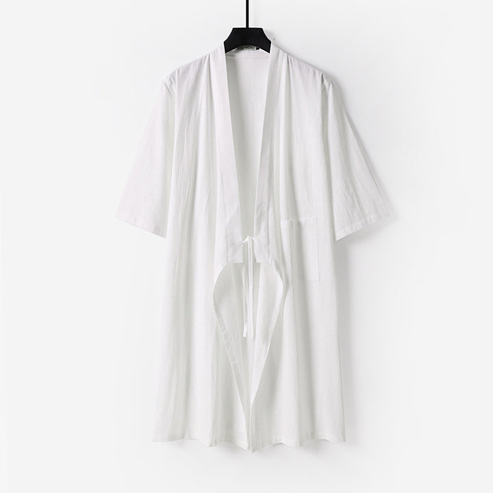 Unisex Oversize Kimono-Mantel aus Baumwollmischung mit Bindeband und Dreiviertelärmeln Echoarchiv