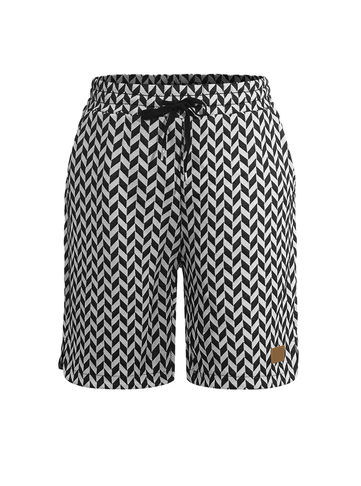 Damen nan Jacquard-Shorts mit elastischem Komfortbund, Tunnelzug und Fischgrätmuster Echo Archiv