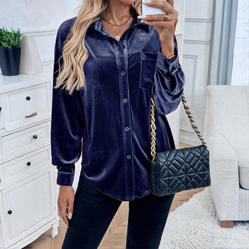 Damen Elegante Samt Bluse mit Knopfdetails Echo Archiv