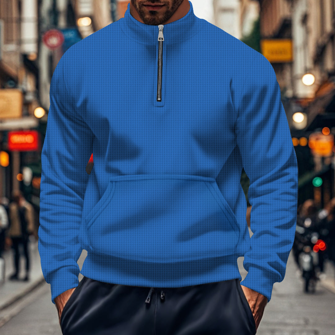 Herren sportlicher Pullover mit hohem Kragen und halbem Reißverschluss Echoarchiv
