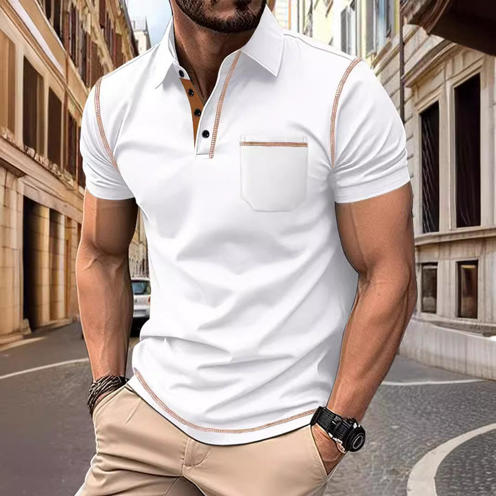 Herren Poloshirt mit dekorativen Kontrastnähten und Brusttasche Echoarchiv