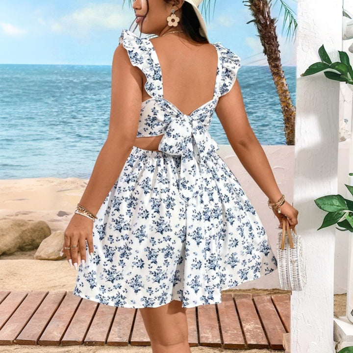 Damen Sommerliches Blütenkleid mit Rüschendetails und Quadrat-Ausschnitt Echo Archiv