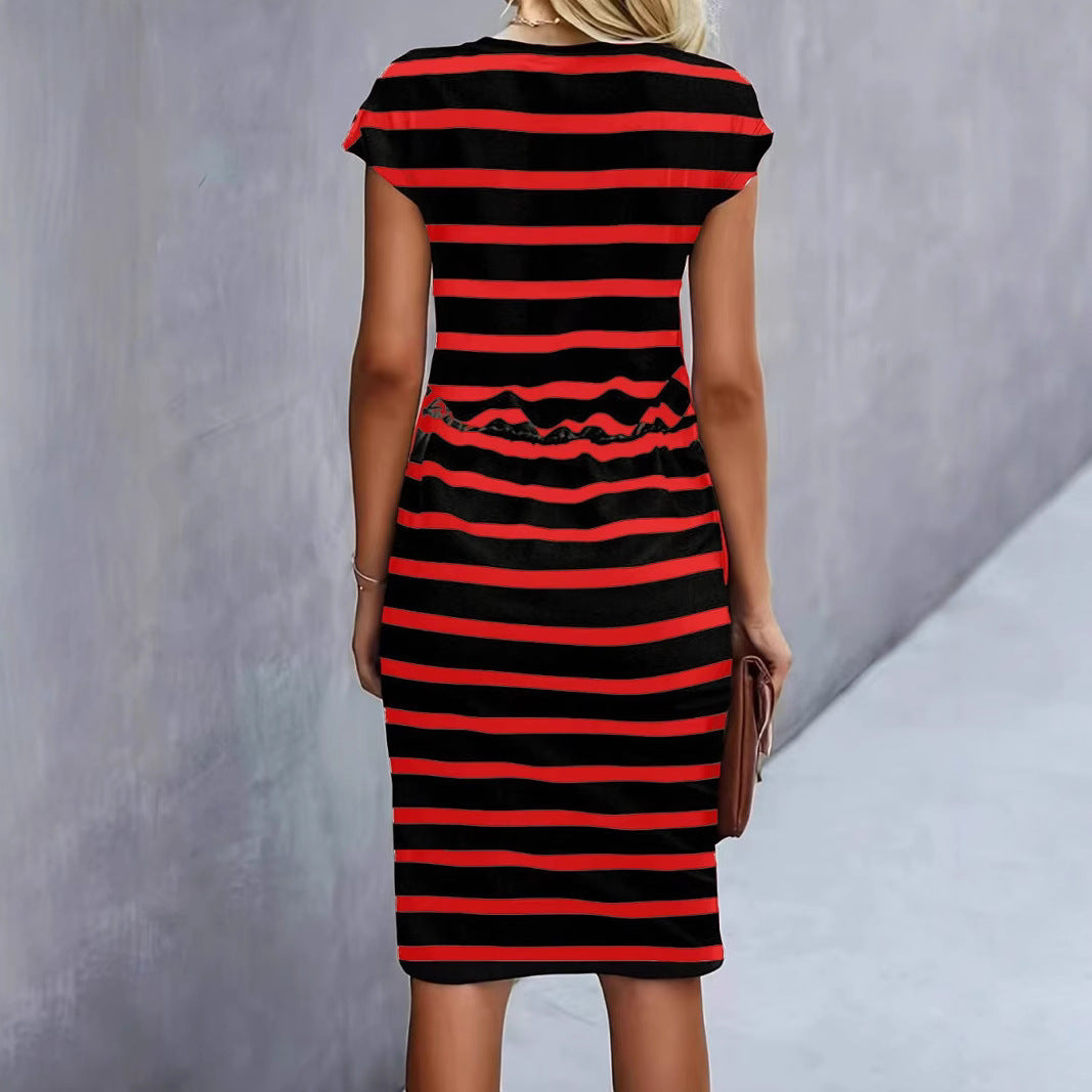 Damen Freizeitleinenkleid mit bunten Streifen und verstellbarem Taillenzug Echo Archiv
