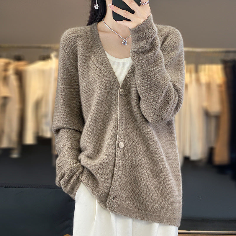 Damen Offener Ajour-Strickcardigan mit dezentem Flauschfinish und kastiger Oversize-Silhouette Echoarchiv