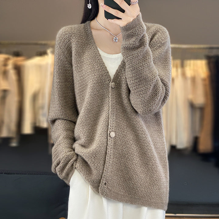 Damen Offener Ajour-Strickcardigan mit dezentem Flauschfinish und kastiger Oversize-Silhouette Echoarchiv
